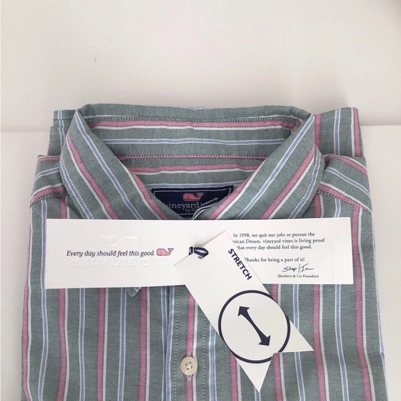 Vineyard Vines Stripe Oxford-Whale Logo Long Sleeve Shirt-NWT - Picture 8 of 10